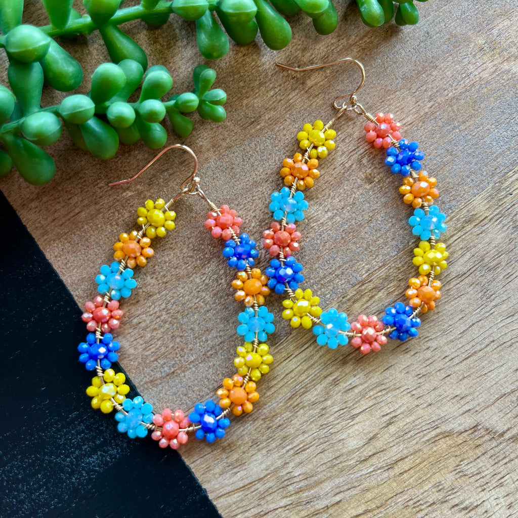 Multi Color Flower Teardrop Earrings