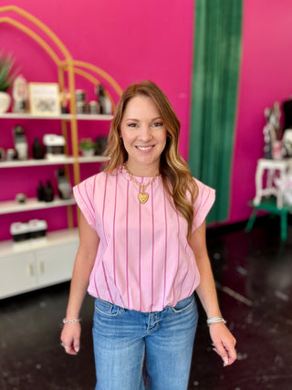 Light Pink Striped Bubble Hem Top