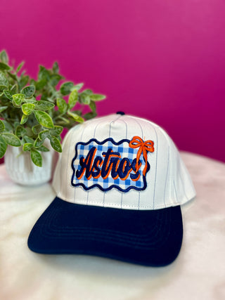 Astros Check Blue Pin Stripe Baseball Hat