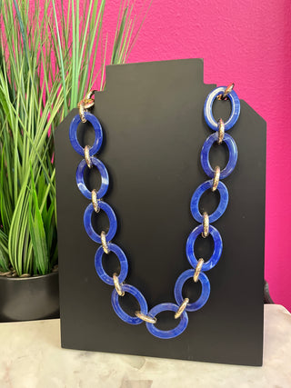 Royal Blue Oval & Gold Statement Necklace