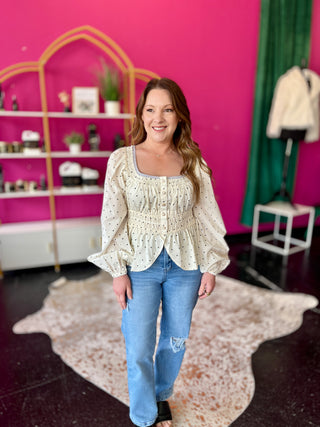 White & Black Polka Dot Peplum Top