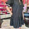Black Striped Collar Ruffle Dress