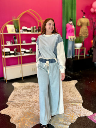 Denim & Sage Color Block Wide Leg Pant