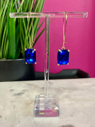 Too Chic Rectangle Royal Blue Crystal Earrings