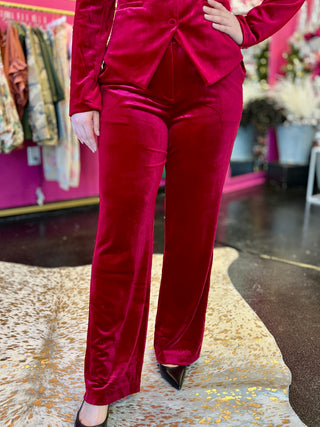 Red Velvet Wide Leg Pants