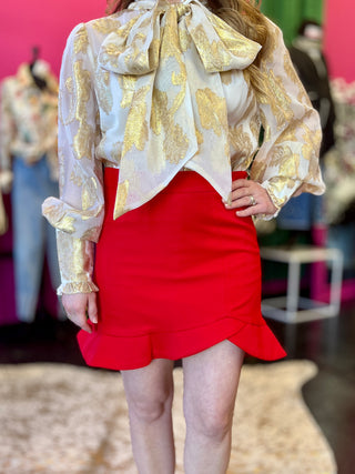 Red Asymmetric Flounce Skirt