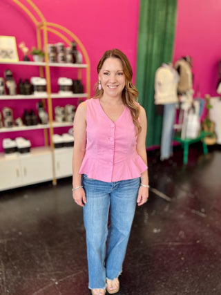 Pink Button Down Peplum Top