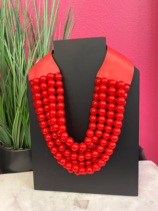 Red Ball 7 Strand Cascading Necklace