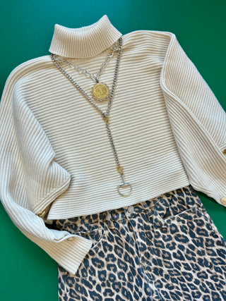 Ivory Turtleneck Sweater Top
