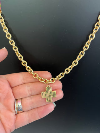 Small Wide Gold Cross & Chain Necklace
