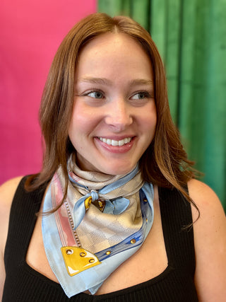 Blue Checkered Satin Wild Rag Scarf