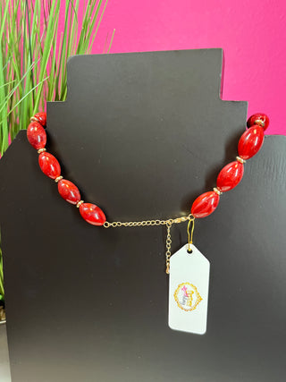 Maroon Beaded Charm Pendant Necklace