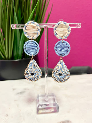 Light Blue & Cream Raffia 3 Shape Earrings