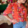 Orange Floral Button Up Top