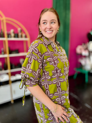 Chartreuse Print 3/4 Sleeve Dress