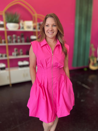 Hot Pink Zip Front Dress