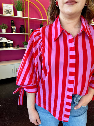 Red & Pink Striped Top