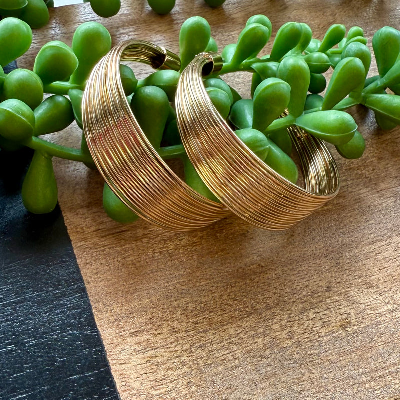 Gold Wired Wide Hoop Earrings