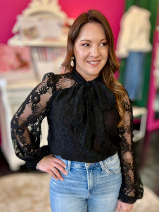 Black Lace Bow Top