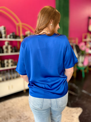 Royal Blue Satin VNeck Top