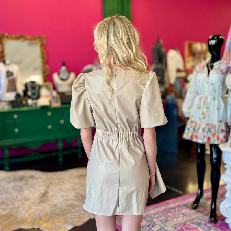 Taupe Faux Leather Ruched Dress