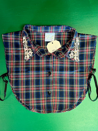 Navy Plaid Bling Collar Bib