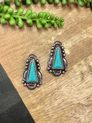 Triangle Turq & Silver Stud Earrings
