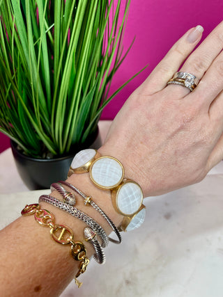 White & Gold Circle Stretch Bracelet