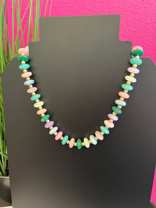 Green, Pink, & Pastel Beaded Necklace