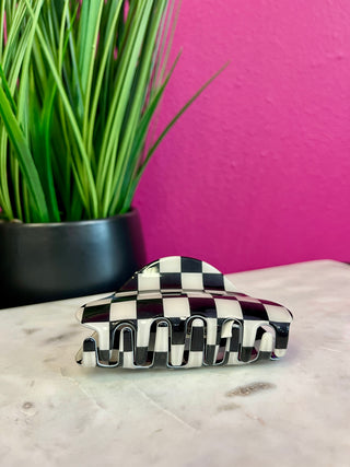 Cream & Black Check Hair Clip