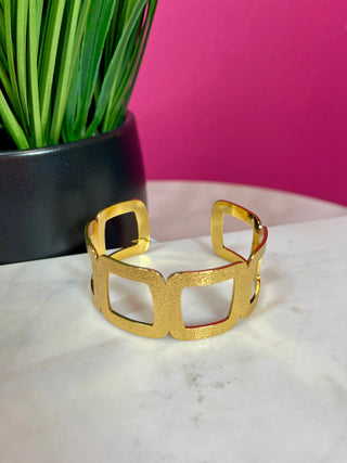 Gold Textured Open Square Cuff - Water Resistant