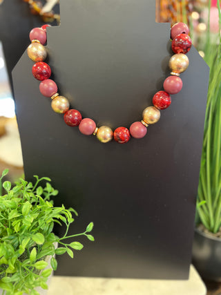 Burgundy & Gold Ball Necklace