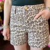Washed Brown Denim Leopard Shorts