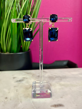 Too Chic Navy Double Crystal Earring