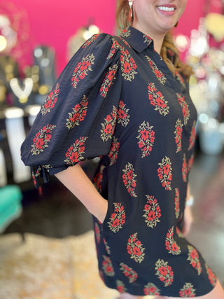 Black & Red Floral Print Dress
