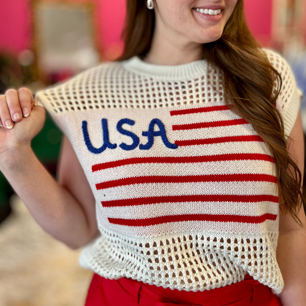 USA Flag Crochet Top