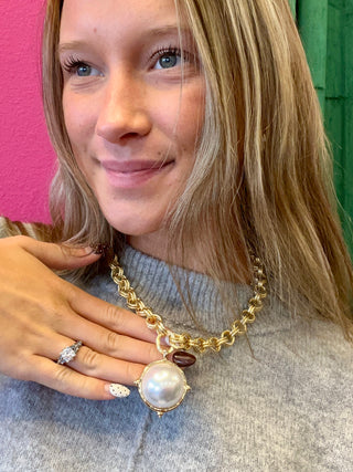 Big Pearl & Gold Double Chain Necklace