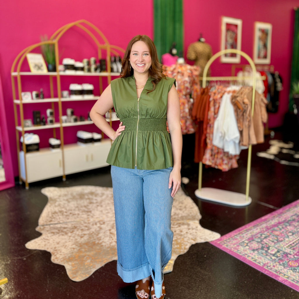 Olive Smocked Waist Top