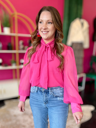 Hot Pink Shear Bow Tie Top