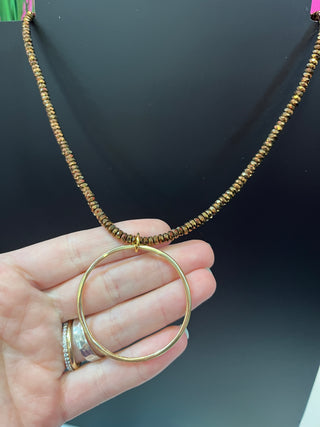 Brown Hematite & Gold Circle Necklace