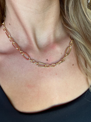 Gold Oval & Circle Link Necklace