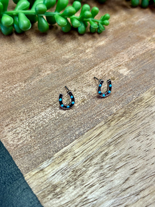 Silver & Turq Mini Horseshoe Studs