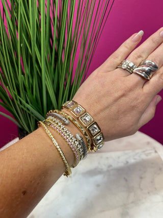 Gold & Square Crystal Stretch Bracelet