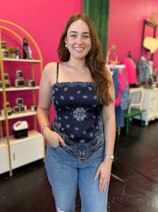 Navy Bandana Baby Scarf Tie Back Top