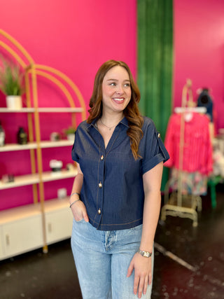 Dark Denim Button Up Top