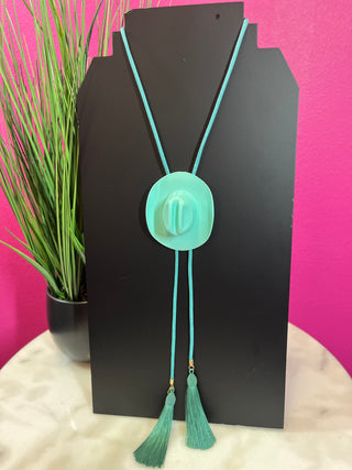 Turquoise Cowboy Hat Bolo Necklace