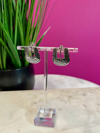 Silver Western Buckle Earrings