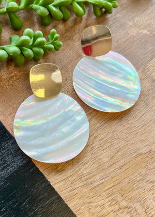 White Shell Big Circle & Square Topper Earring