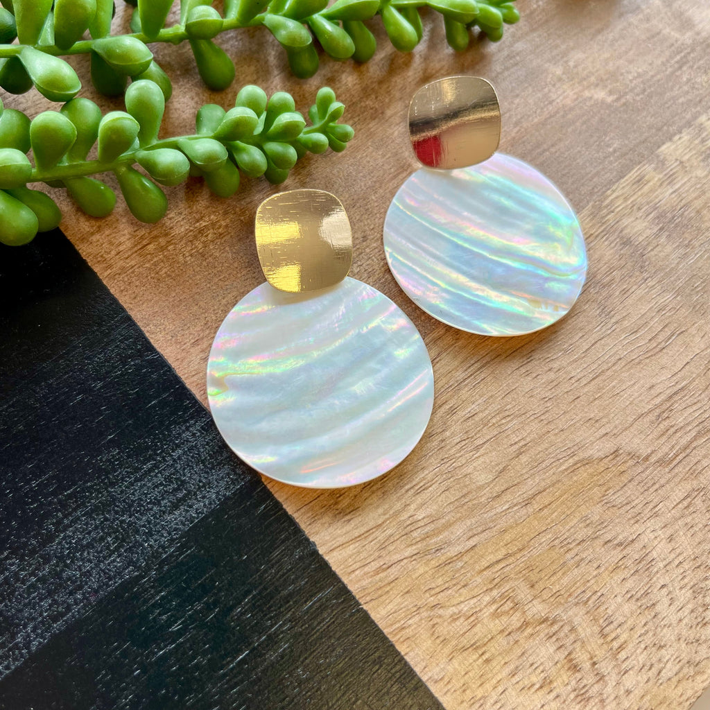 White Shell Big Circle & Square Topper Earring