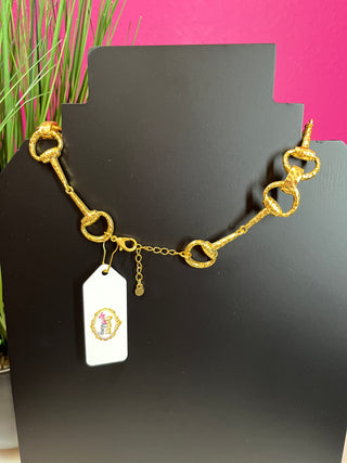 Gold Textured Horsebit Necklace - Water Resistant